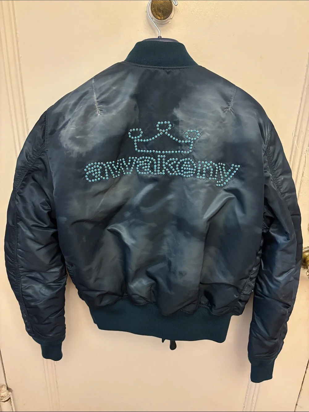 Awake NY Navy Bomber Jacket with Turquoise Stud Details